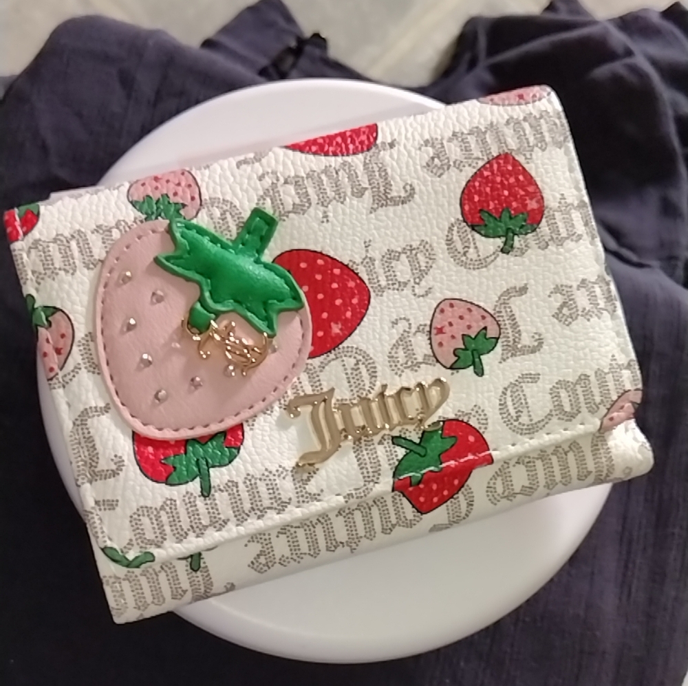 Juicy Couture Strawberry Print Wallet - Pink, Green, and White